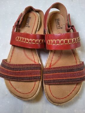 Born  Red Leather Strap Sandals